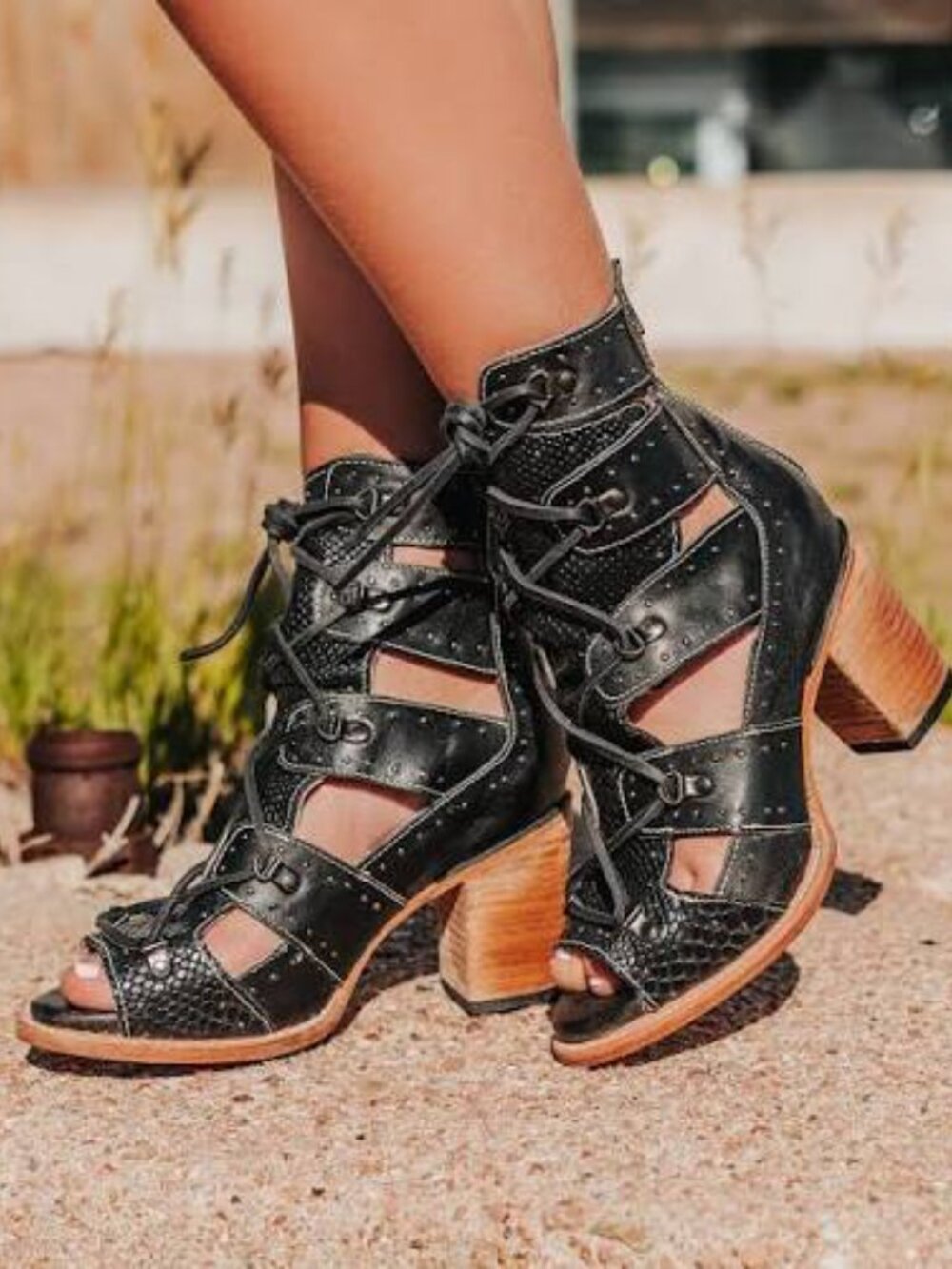 Freebird Brandy Black Snake Heeled Sandals Women's Size 7